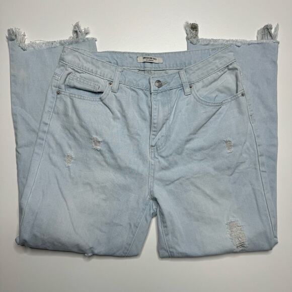 American Bazi | Light Wash Distressed Raw Hem Cropped Jeans - Picture 3 of 6